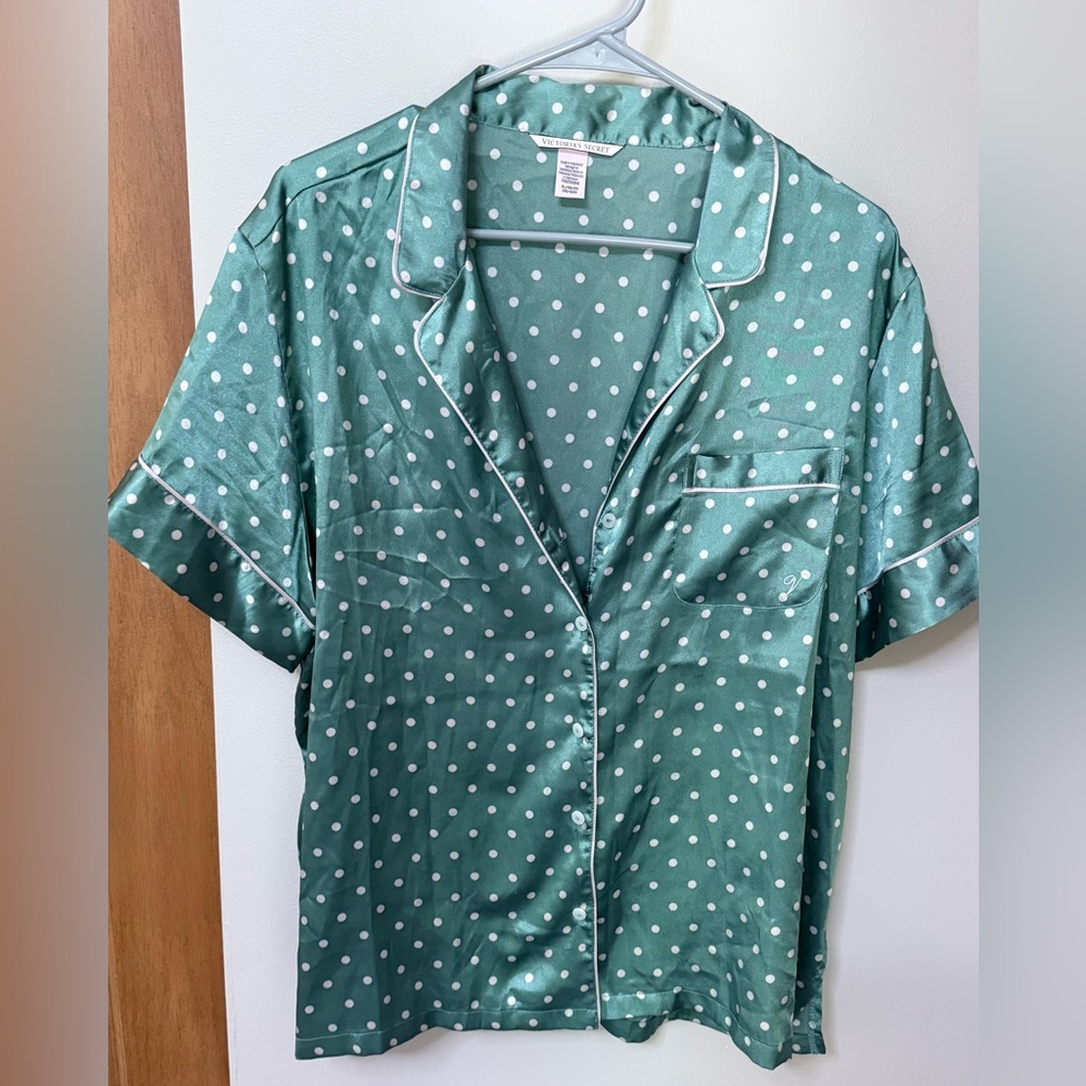 Victoria's Secret Green Polka Dot Button-Up Shirt